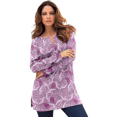 Roaman's Women's Plus Size Thermal Henley Tunic