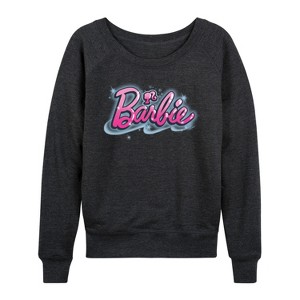 Women's - Barbie - Airbrush Logo Lightweight French Terry Wide Neck Long Sleeve Shirt - 1 of 4