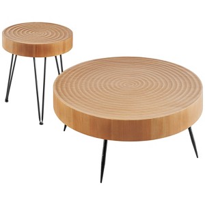 VEVOR 2 Pieces Round Coffee Tables Sets, 31.3 in Industrial Living Room Table with 1 End Side Table, Wood Color - 1 of 4