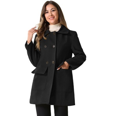 Allegra K Women's Peter Pan Collar Long Sleeve Double Breasted Classic Winter Outwear