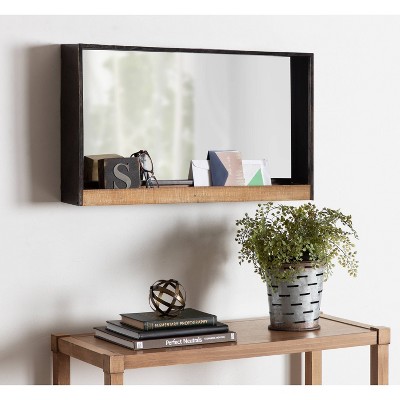 Rustic Brown Wood and Metal Bathroom Vanity Mirror with Shelf