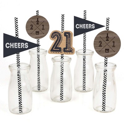 Big Dot of Happiness Finally 21 - 21st Birthday Paper Straw Decor - Birthday Party Striped Decorative Straws - Set of 24