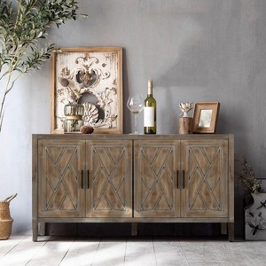 CuisinSmart 60'' Sideboard Buffet Cabinet, Vintage Wooden Sideboard Storage Cabinet with 4 Doors&Adjustable Shelf, Accent Cabinet for Living Room - 1 of 4
