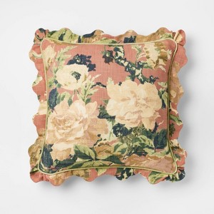 Square Floral Bloom with Scallop Flange Rose Throw Pillow - Threshold™ designed with Studio McGee - 1 of 4