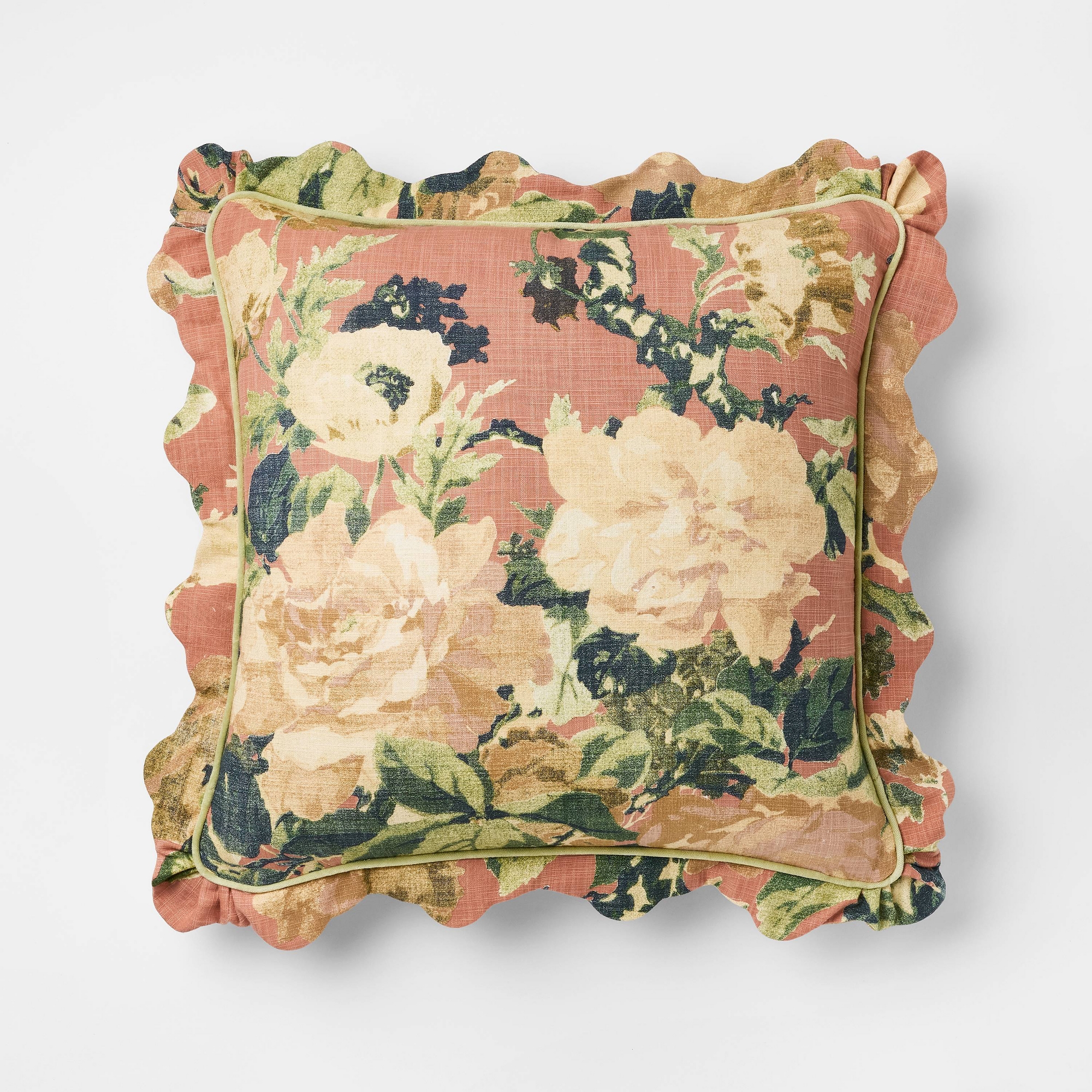 Square Floral Bloom with Scallop Flange Rose Throw Pillow - Threshold™ designed with Studio McGee