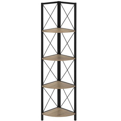 Vynxaria 60" Corner Bookshelf - Modern 4-Tier Etagere with Dark Taupe Finish