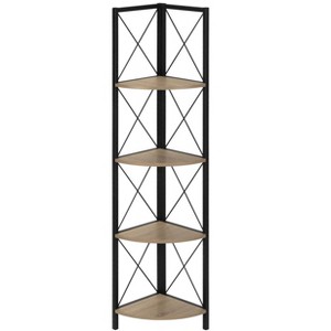 Vynxaria 60" Corner Bookshelf - Modern 4-Tier Etagere with Dark Taupe Finish - 1 of 4