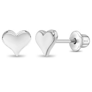 Girls' Classic Polished Heart Screw Back Sterling Silver Earrings - In Season Jewelry - 1 of 4