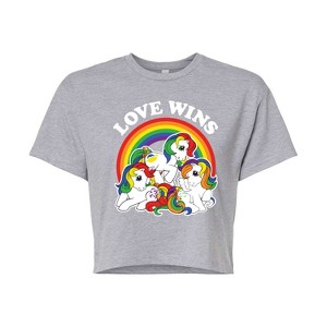 Women's My Little Pony Love Wins Cropped Graphic T-Shirt - Heather Grey - Large - 1 of 4
