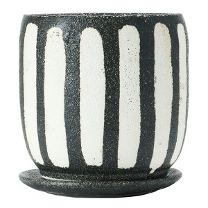 Storied Home Hand-Painted Terra-cotta Planter with Saucer, Black & White (Holds 6" Pot) - 1 of 4