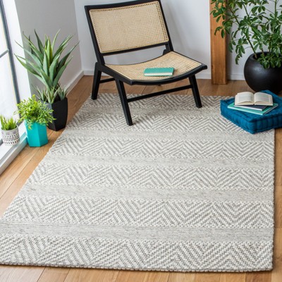 Beige and Light Grey Geometric Wool Synthetic Area Rug 3' x 5'