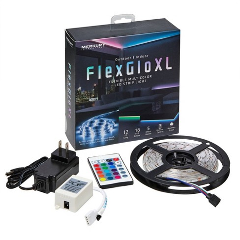  Merkury Innovations FlexGlo - Tiras de luz LED flexibles  multicolor, luces LED RGBW para fiesta con respaldo adhesivo y control  remoto. Tira de luces para exteriores e interiores con cinta adhesiva