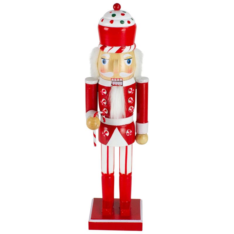 Northlight 14" Red and White Wooden Candy Cane King Christmas Nutcracker, 1 of 6