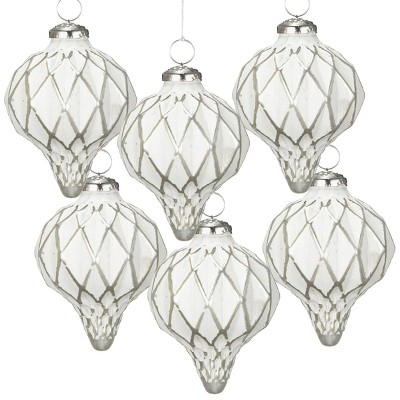 GlasFlength Tree Ornaments Modern Glass Ball Set Simple Elegant Design for Christmas Tree Home Decor Indoor Outdoor, White, 2.8"*2.8"*3"