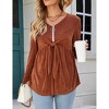 Women's Long Sleeve Front Knot Tops V Neck Ruffle Hem Casual Shirt Zip Up Flowy Blouses - 2 of 4