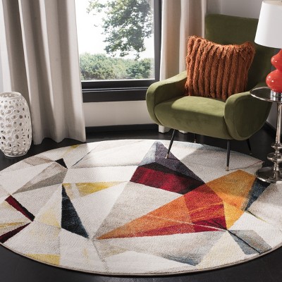 Elysian Blooms 47" Round Gray Floral Synthetic Area Rug