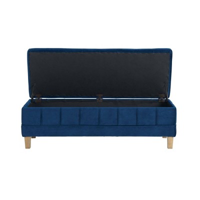Crosby Blue Velvet 52" Contemporary Tufted Storage Ottoman