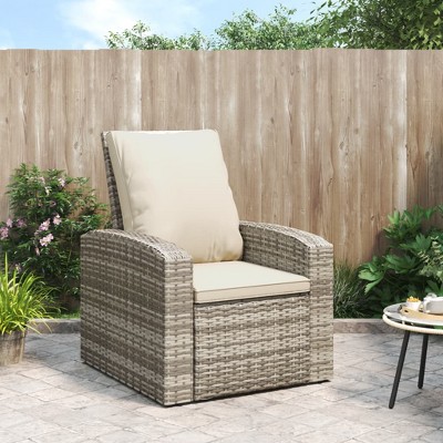 VidaXL Patio Reclining Chair with Cushions Light Brown Poly Rattan
