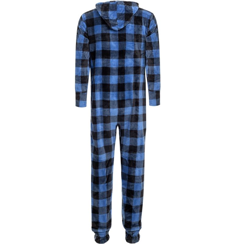 Men's Plush Fleece One Piece Hooded Footed Zipper Pajamas Set, Soft Adult Onesie Footie with Hood, 3 of 7