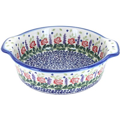 Blue Rose Polish Pottery Roses Are Red Round Baker