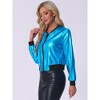 Allegra K Women's Holographic Fashion Stand Collar Metallic Lightweight Zip Bomber Jacket - 3 of 4