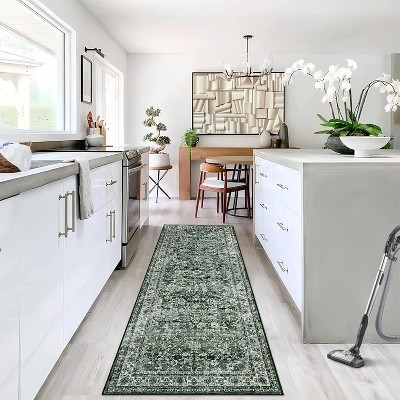 Runner Washable Vintage Floral Entryway Rug Soft Low Pile Non-Slip Non-Shedding Oriental Distressed Rug Hallway Laundry