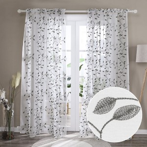 Deconovo Sheer Embroidered Floral Curtains Pair (2 Panel) - 1 of 4