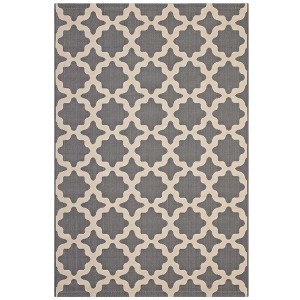 Modway Cerelia Moroccan Trellis 9x12 Indoor and Outdoor Area Rug in Gray and Beige - 1 of 4
