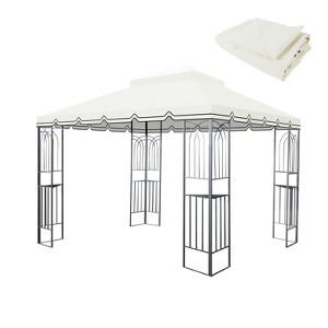 10x10 Ft Outdoor Patio Gazebo Replacement Canopy,Double Tiered Gazebo Tent Roof Top Cover Only wavy border(Frame Not Include)-Red - 1 of 4