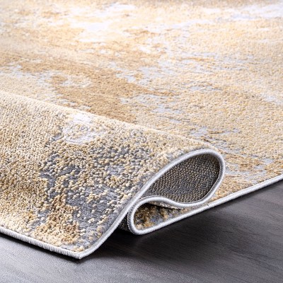 Reversible Gold Abstract Synthetic 25" Rectangular Rug