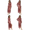 ADR Women's Long Satin Robe with Contrast Piping Tie Belt, Pockets, Full Length - 3 of 4