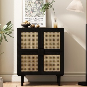 VYNXARIA 4-Doors Rattan Mesh Storage Cabinet, Sideboard with Eight Storage Spaces, for Entryway, Living Room, Hallway (Black) - 1 of 4