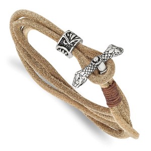 Black Bow Jewelry Stainless Steel, Black or Tan Suede Leather Snake Wrap Bracelet, 16 In - 1 of 4