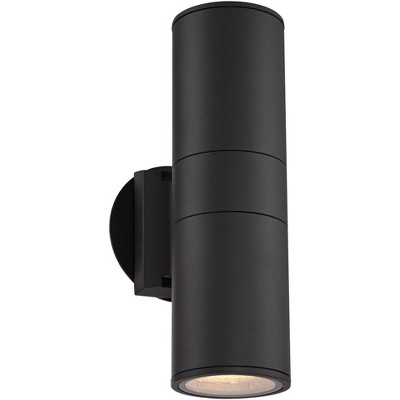 Possini Euro Design Modern Outdoor Wall Light Fixture Black 11 3/4" Cylinder Up Down Exterior House Porch Patio