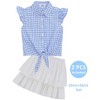 Girls Tops and Skirts Set Tie Front Knot Plaid Tops with Ruffle Skirts Short Sleeve Button Down Shirts Co-ords for Gilr,Toddler - 3 of 4
