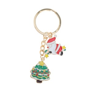 Unique Bargains Christmas Keychain Double Ring Zinc Alloy Colorful 3.15" 1 Pc - 1 of 4