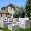 SKRAN 4 Piece Patio Sectional Wicker Rattan Outdoor Furniture Sofa Set with Storage Box for Backyard Poolside Garden,Patio (Grey) - 4 of 4