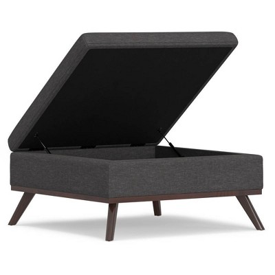 Slate Gray Linen Mid-Century Modern Storage Ottoman