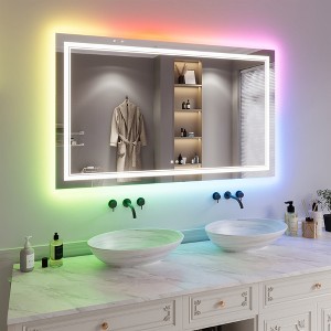 RGB LED Mirror for Bathroom, Mirror with 8 RGB Backlit & 3 Front Lit, Anti-Fog Wall Bathroom/Vanity Mirror with Memory, Horizontal/Vertical - 1 of 4
