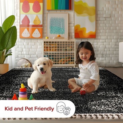 Black and White Braided Oval Shag Rug