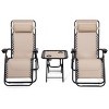 Costway 3PCS Zero Gravity Reclining Lounge Chairs Pillows Table Portable Folding Beige - image 3 of 4