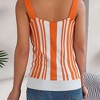 Women V Neck Contrasting Color Tops Button Knit Vest Hollow Out Spaghetti Strap Tank Top Orange S - 4 of 4