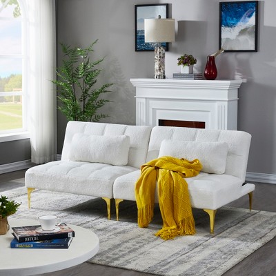 SKRAN Convertible sofa bed futon with Adjustable Backrest and Golden Legs, is Two Sofa Chairs, Teddy Fabric