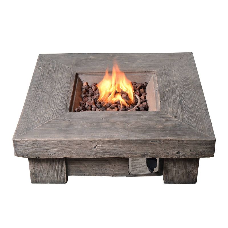 Square Propane Fire Pit with Wood Like Finish - Gray - Teamson Home, 1 of 8