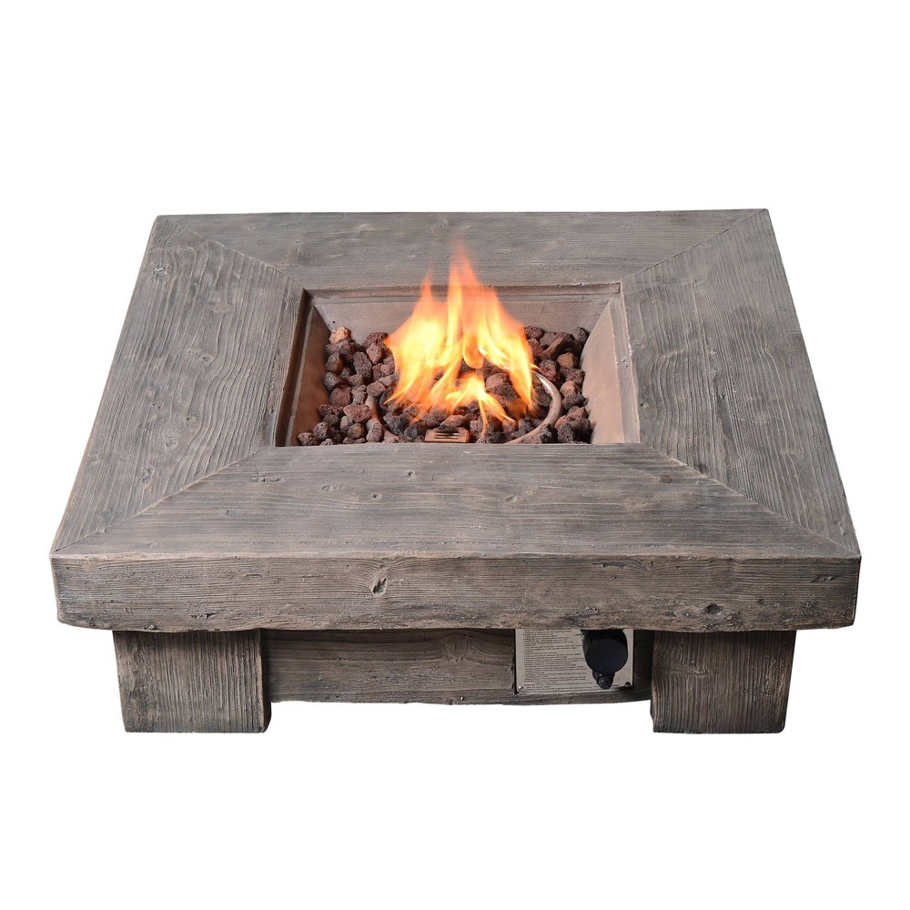 Photos - Electric Fireplace Square Propane Fire Pit with Wood Like Finish - Gray - Teamson Home