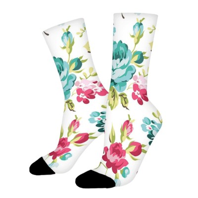 Colorful Floral Women Printed Crew Socks Funny Funky Socks Soft Polyester Novelty Gifts for Artists Men