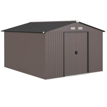 Outsunny 11' x 9' Metal Storage Shed Garden Tool House with Double Sliding Doors, 4 Air Vents for Backyard, Patio