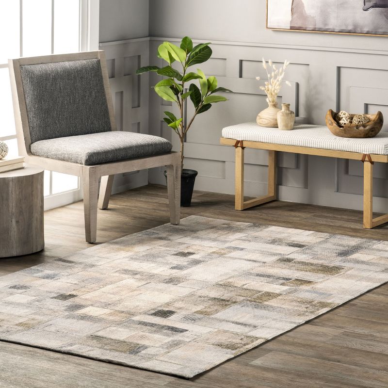 nuLOOM Manon Abstract Blocks Cotton Blend Area Rug 8x10, Gray, 3 of 11