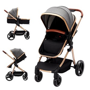 3-in-1 Reversible Baby Stroller, High Landscape Foldable Pushchair with Adjustable Backrest, Canopy & Foot Cover - 1 of 4
