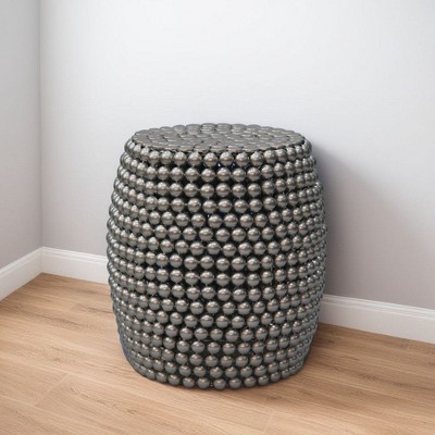 Royal Hampton 18" Side End Table | Silver Metallic Beads Studded Pattern | Nickel Coated Iron Frame